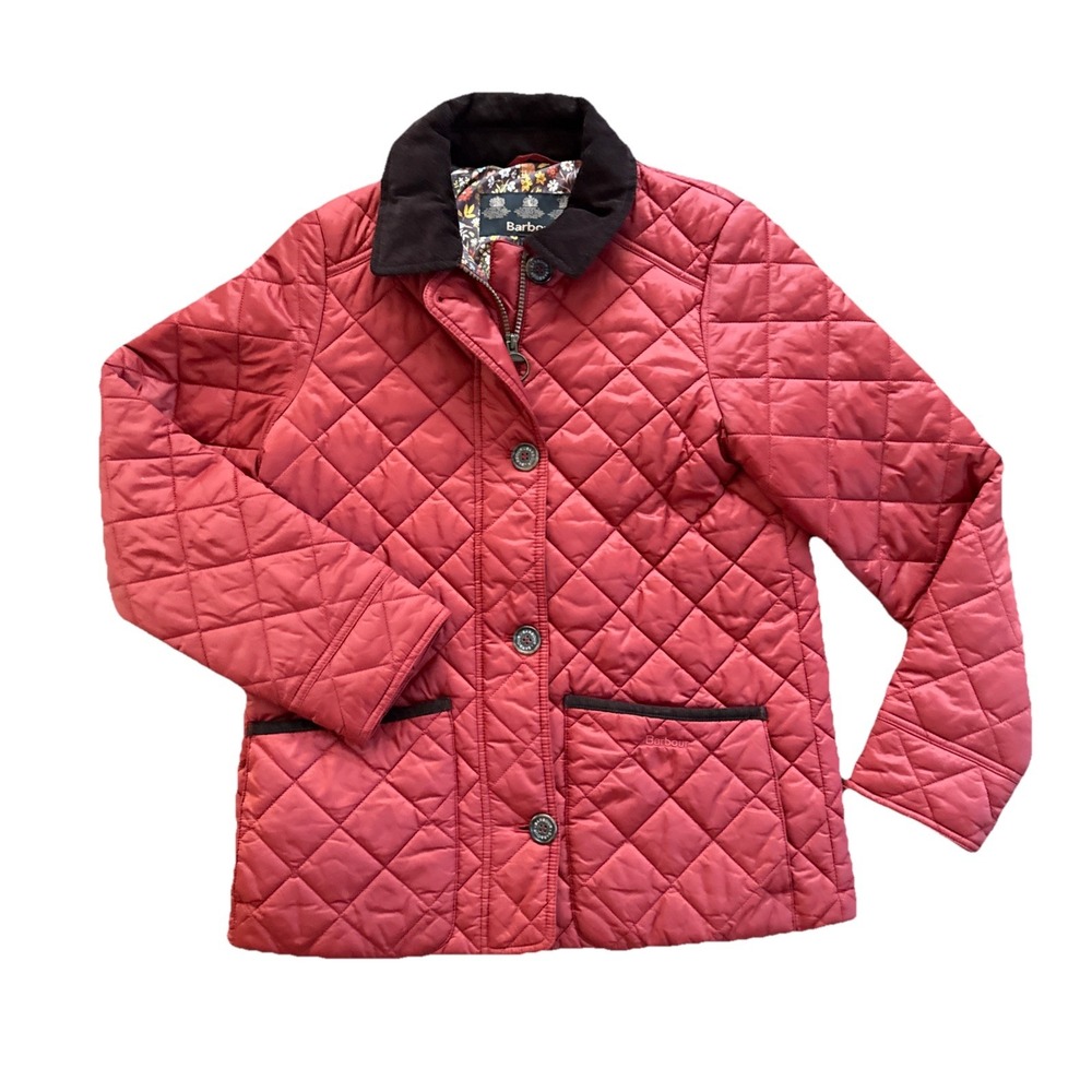 Barbour Summer Liddesdale Jacket Women 6 Red Quilted Floral Lined Corduroy